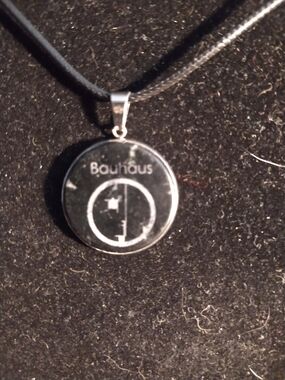 Bauhaus Engraved Black Round Marble Pendant Necklace - Gothic Gargoyle